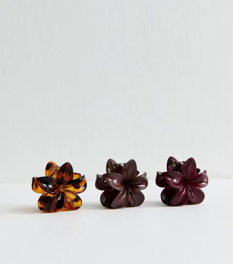 Dark Brown Pack Of 3 Mini Flower Hair Clips