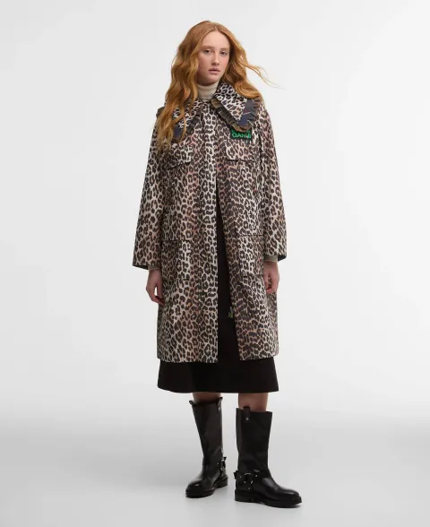 x GANNI Leopard Print Waterproof Parka Jacket