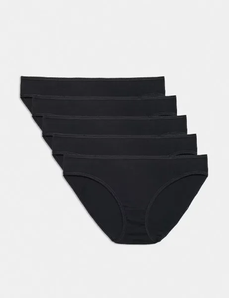 Marks & Spencer 5pk Cotton Lycra Bikini Knickers Black