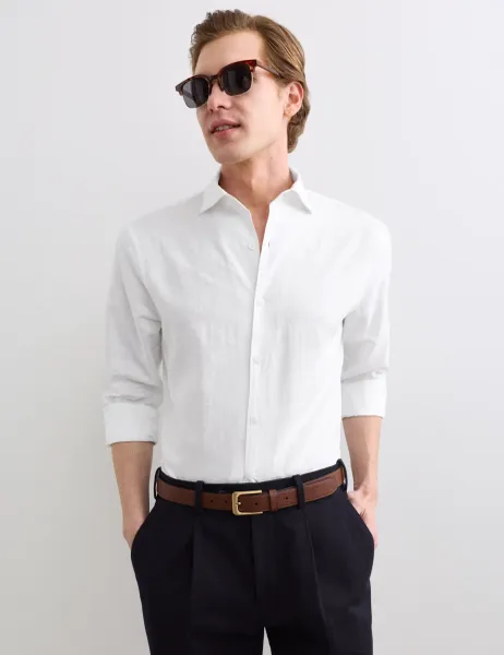 Jaeger Regular Fit Luxury Linen Cotton Shirt White