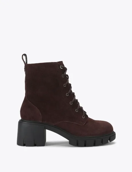 Carvela Suede Lace Up Block Heel Ankle Boots Brown