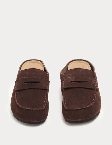 Marks & Spencer Suede Flat Loafer Clogs Brown