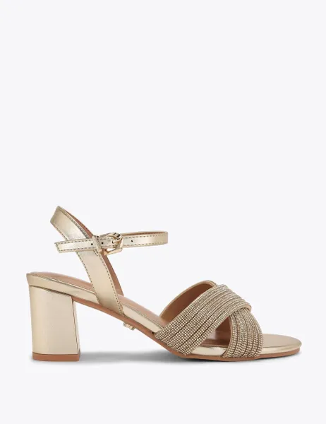 Carvela Wide Fit Metallic Sparkle Block Heel Sandals Gold