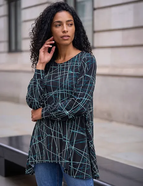 Roman Geometric Collared Top Teal Mix