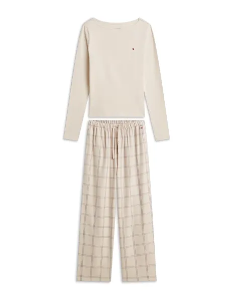 Tommy Hilfiger Flannel Lurex Printed Pyjama Set Cream Mix