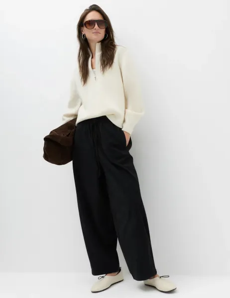Marks & Spencer Cord Pull On Barrel Leg Trousers Black