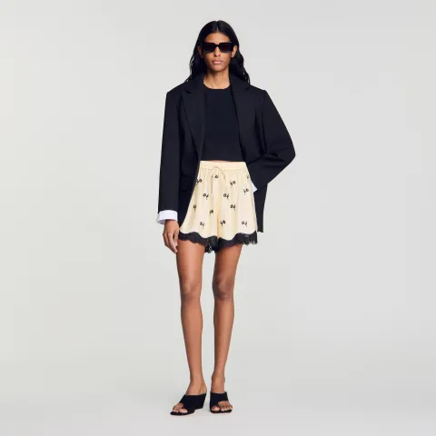 Floral embroidered shorts