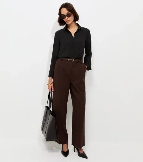 Women's Black Concealed Button Long Sleeve Shirt