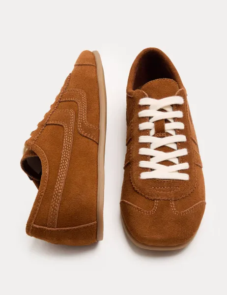 Marks & Spencer Suede Side Stripe Retro Runner Trainers Tan