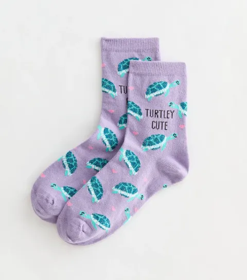 Lilac Turtle Patterned Ankle Socks