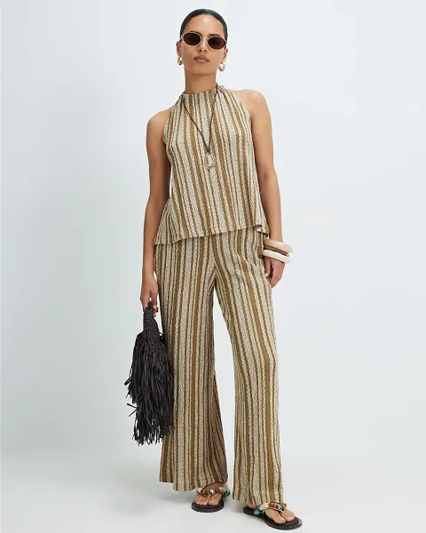 River Island Petite Stripe Textured Wide Leg Joggers