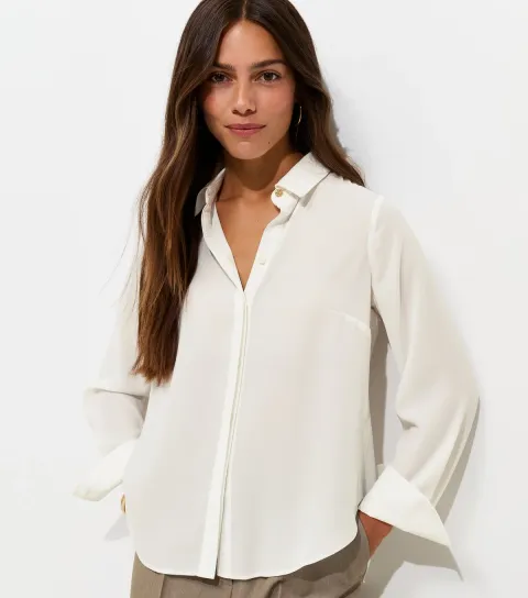 New Look Women's Petite Black Concealed Placket Long Sleeve Shirt