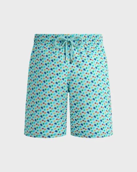 Vilebrequin Men Long Stretch Swim Shorts Micro Ronde Des Tortues Rainbow