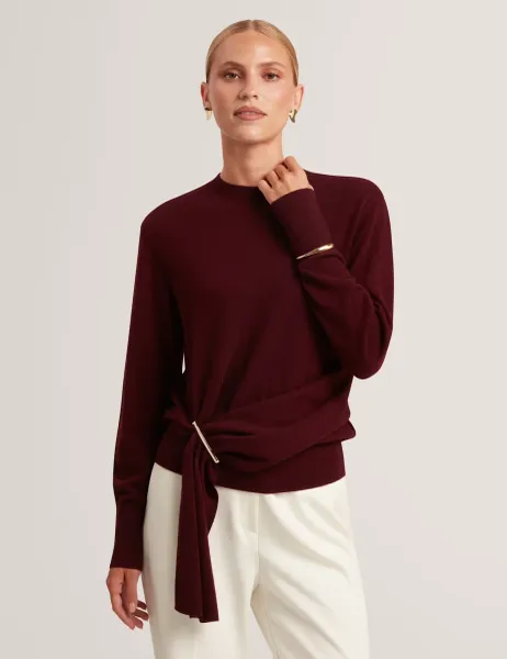 Ted Baker Wool Blend Drape Detail Jumper with Cashmere Burgundy