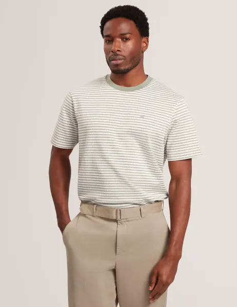 Ted Baker Pure Cotton Striped Knitted T-Shirt Medium Green