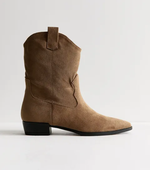 New Look Women's Camel Faux Suede Western Style Boots Vegan
