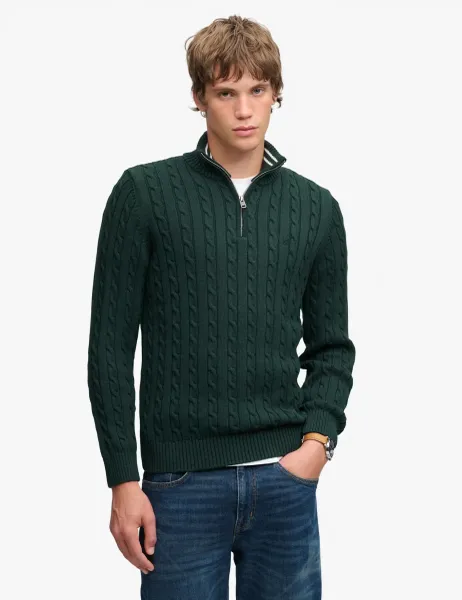 Superdry & Co Pure Cotton Cable Knit Half Zip Jumper Green