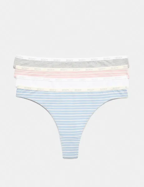 Marks & Spencer 4pk Cotton Rich Thongs Light Blue Mix