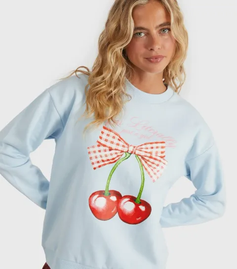 Women's Clothing Blue Cherry Print Logo Sweatshirt