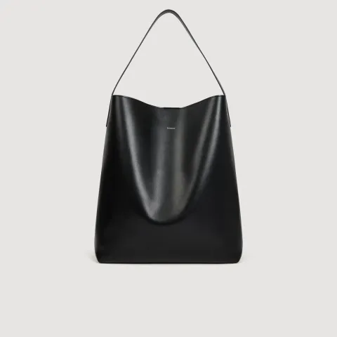 Leather hobo bag with logo