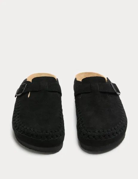 Marks & Spencer Woven Suede Corkbed Mule Sandals Black