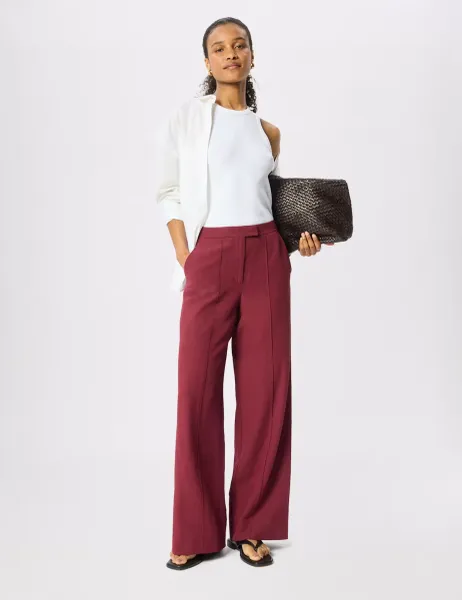 Whistles Pintuck Straight Leg Trousers Burgundy