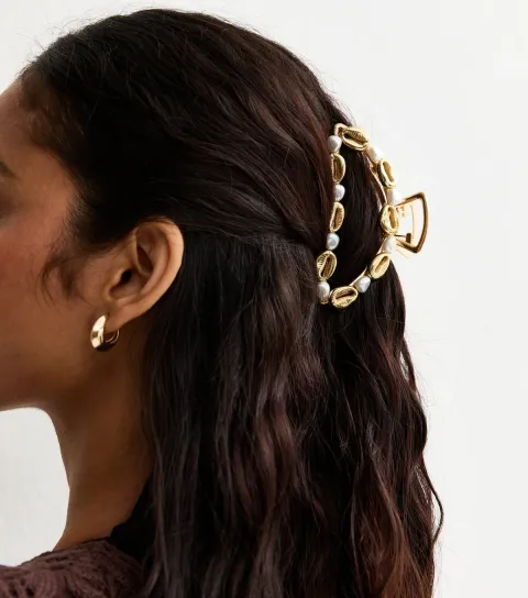 New Look Gold Tone Pearl And Shell Hair Claw Clip