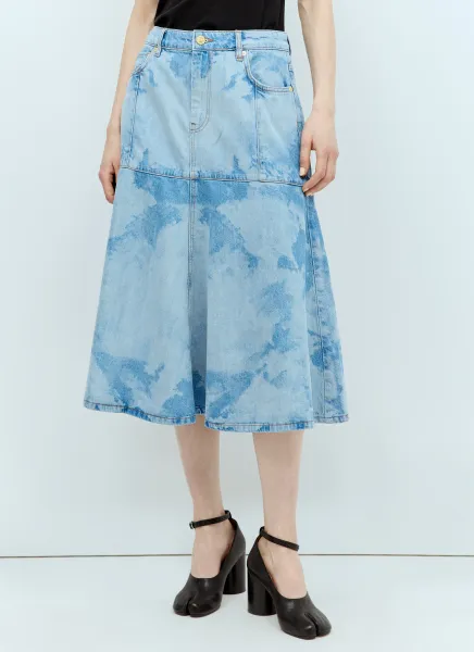 Bleach Denim Flounce Midi Skirt