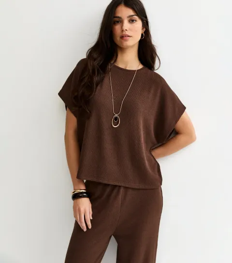 Women's Dark Brown Textured Relaxed Top