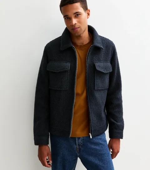 Men's Navy Regular Fit Boucle Texture Jacket