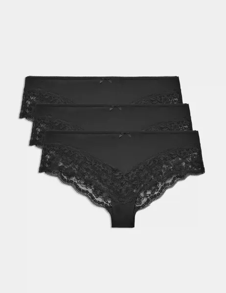 Marks & Spencer 3 Pack Jasmine Lace Trim Brazilian Knickers Black