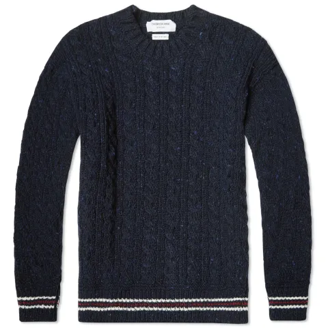 Donegal Tricolour Trim Cable Crew Knit