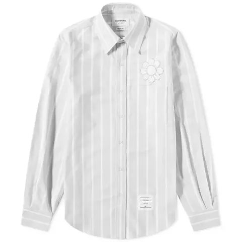 Floral Applique Striped Button Down Oxford Shirt