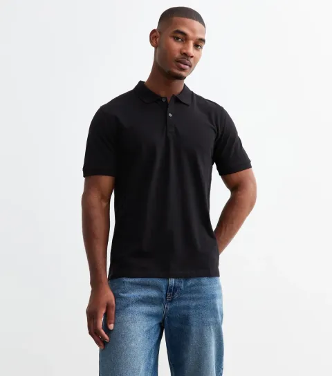 Men's Black Regular Cotton Piqué Polo Shirt