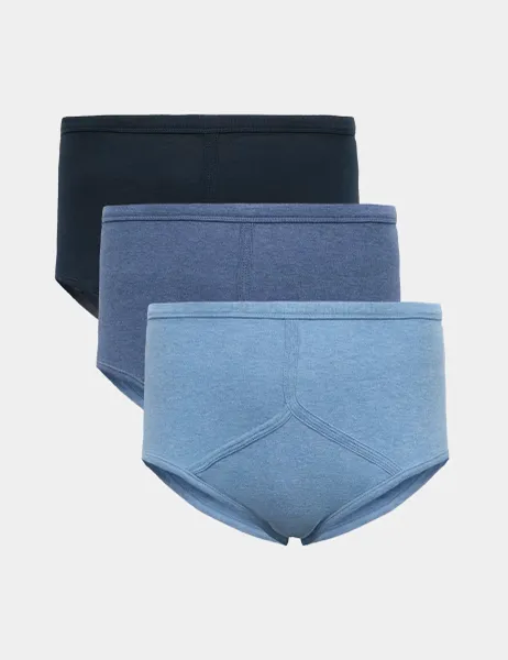 Marks & Spencer 3 Pack Pure Cotton High Waist Briefs Blue Mix