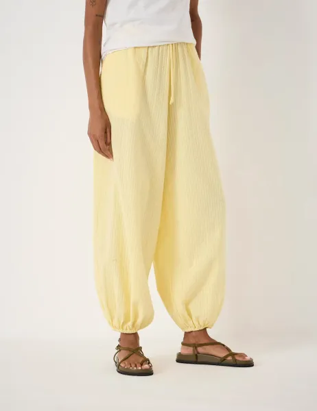HUSH Pure Cotton Seersucker Balloon Trousers Yellow