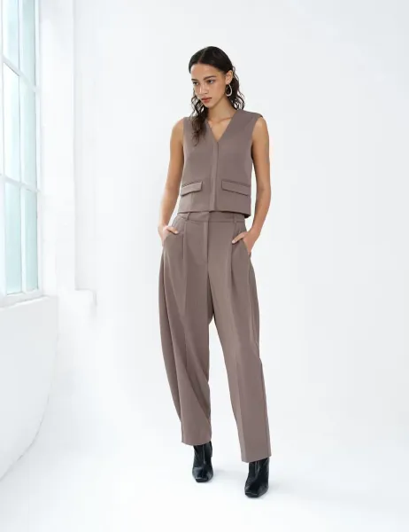 French Connection V-Neck Button Through Waistcoat Taupe