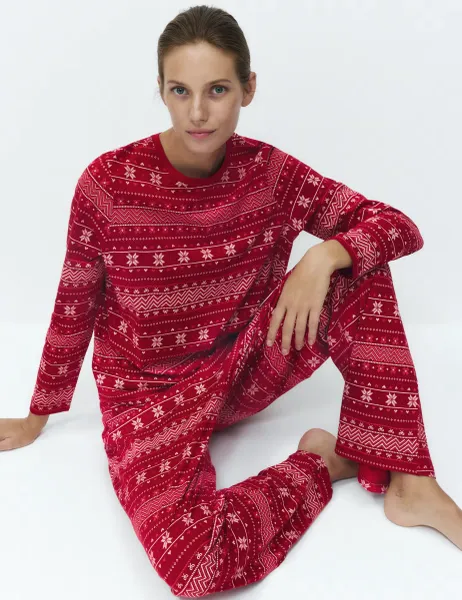 Marks & Spencer Pure Cotton Printed Pyjama Set Red