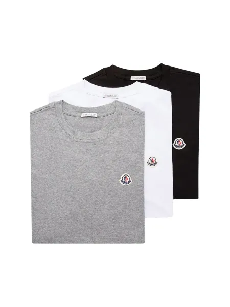 men Logo Patch Cotton T-Shirt White/Black/Grey (Pack of Three)