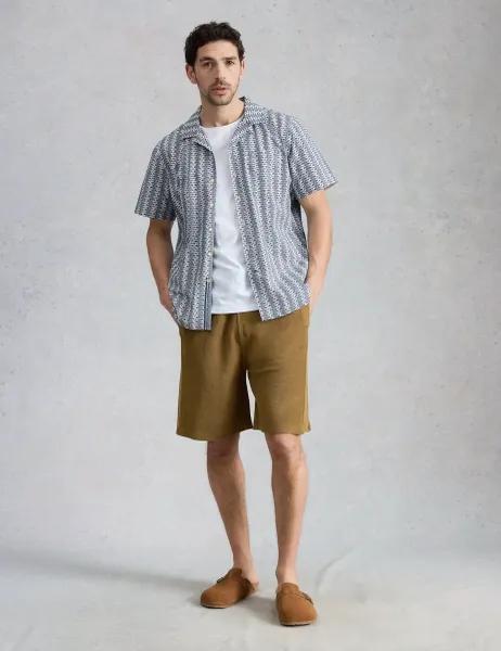 White Stuff Pure Cotton Fish Print Short Sleeve Shirt Navy Mix