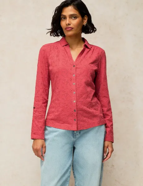 White Stuff Pure Cotton Printed Collared Shirt Pink