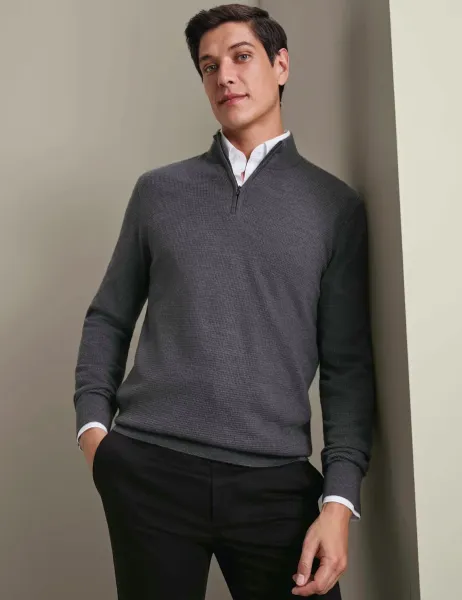 Charles Tyrwhitt Pure Merino Wool Half-Zip Jumper Grey