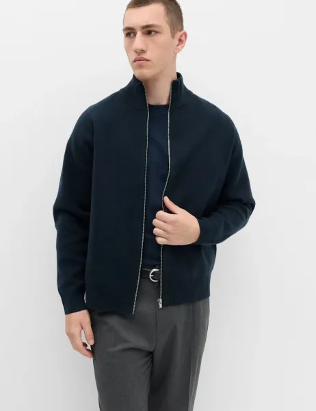 Marks & Spencer Relaxed Fit Zip Through Funnel Neck Jacket Navy