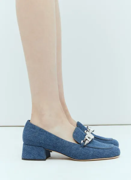 Crystal Embellished Denim Pumps