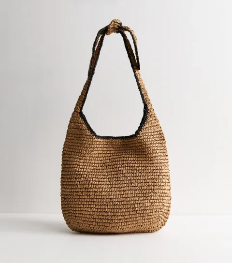 Stone Woven Slouchy Tote Bag