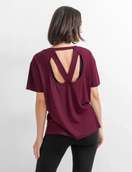 Pour Moi Jersey Cross Back Yoga Top Burgundy