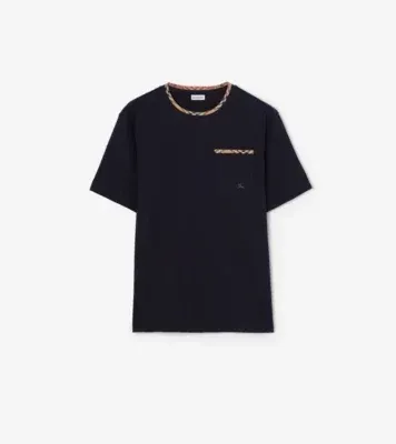 Check Trim Cotton T-shirt in Navy