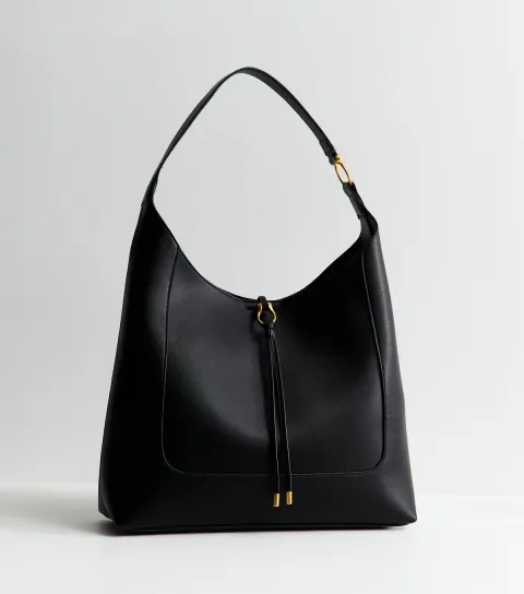 Black Faux Leather Tassel Hobo Tote Bag Vegan