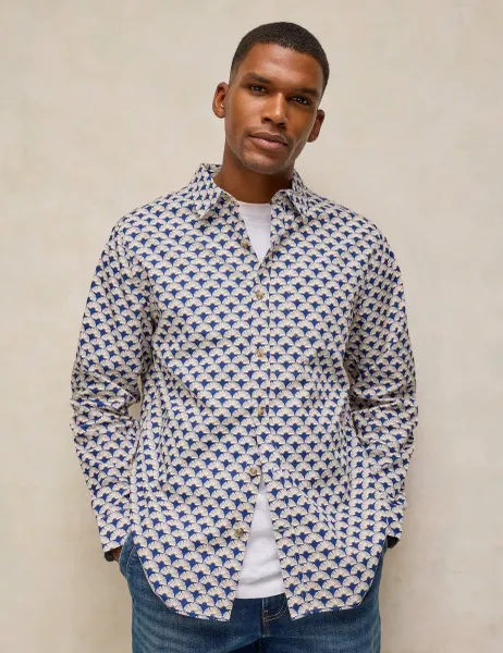 White Stuff Cotton Printed Oxford Shirt Blue