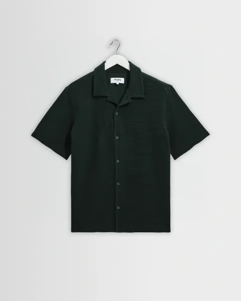Clayland - Bottle Green Textured Waffle Short-Sleeve Shirt